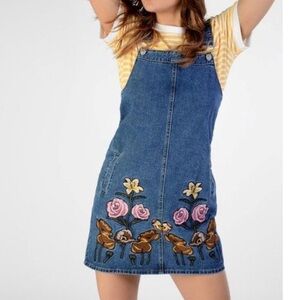 Glamorous tall blue denim overall dress floral patches size 14
